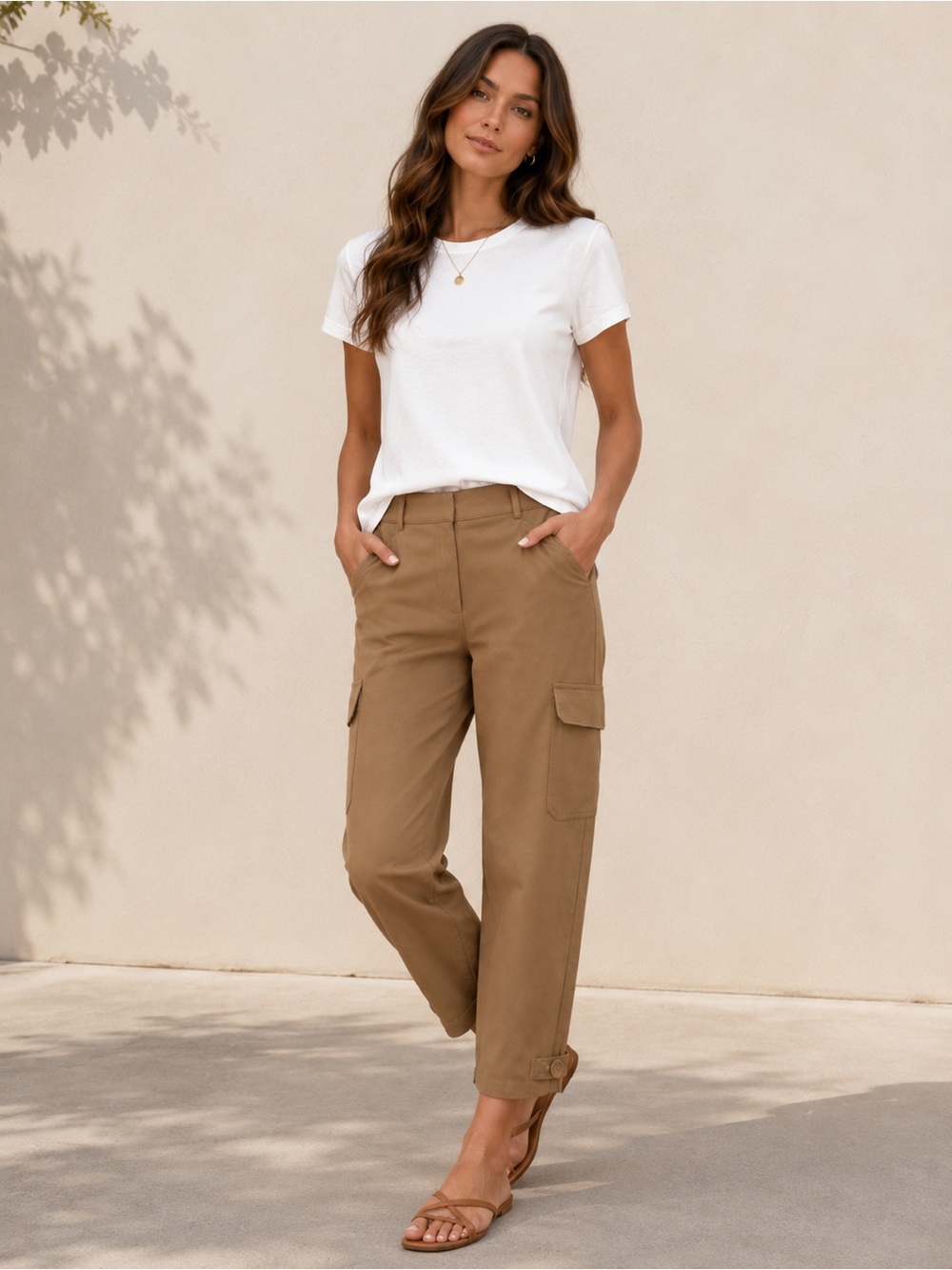 Max Studio Khaki Cargo Utility Pants Size 12 Lightweight Ankle Pants